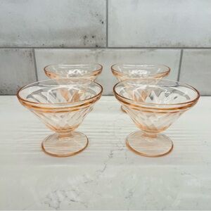 HAZEL ATLAS Vintage Diamond Optic Pink Champagne / Tall Sherbet Glasses Set of 4